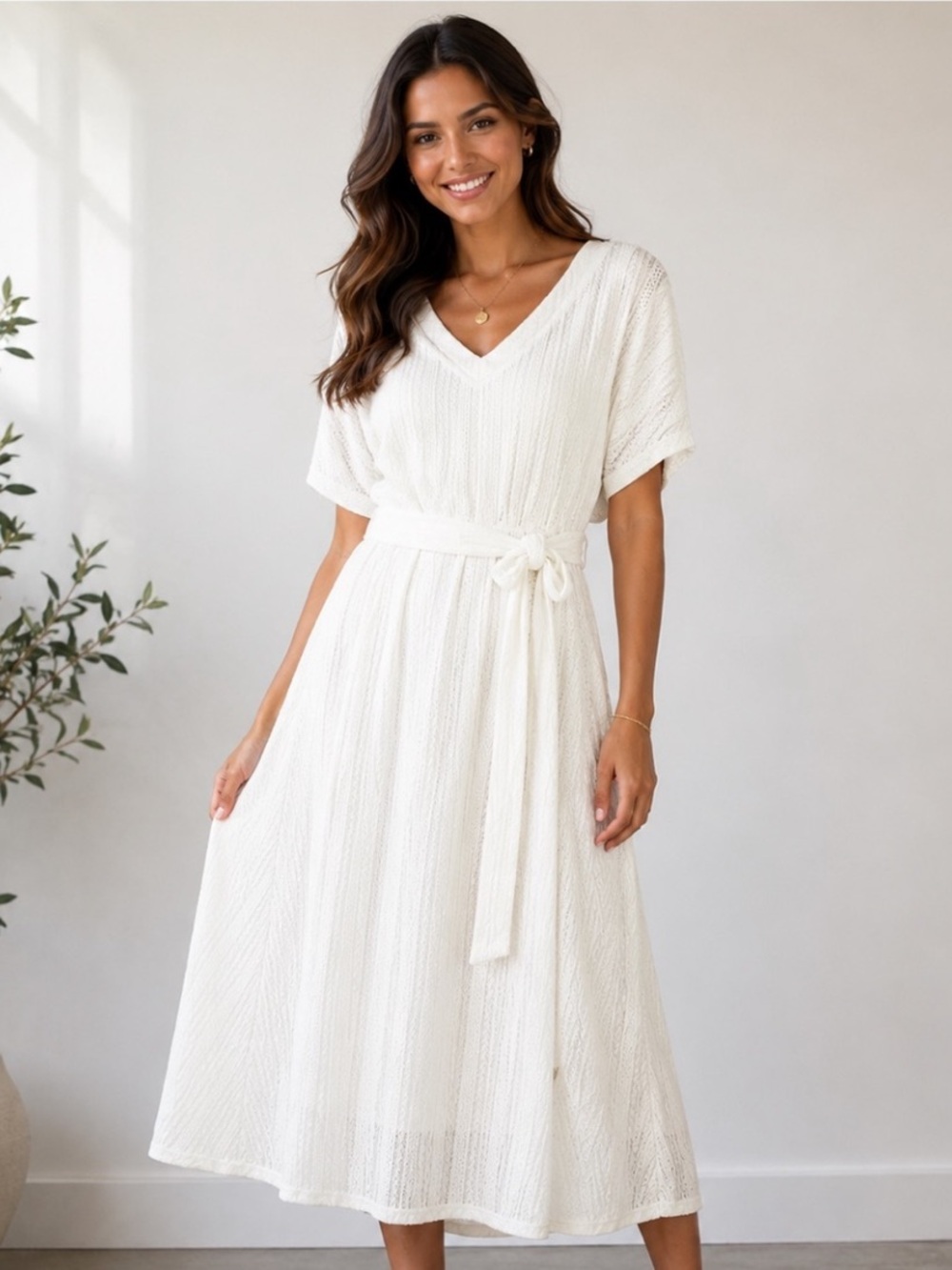 NWT Aura Red Midi Small Ivory / White Dress